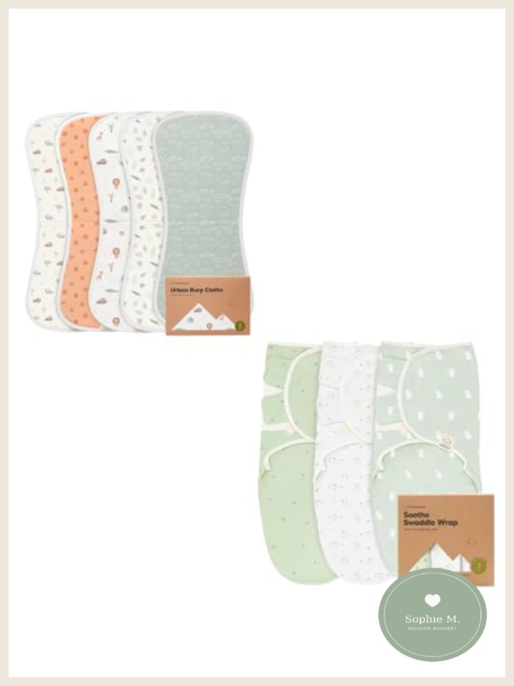 5 Pack Burp Cloths 3 Pack Swaddle Sleep Sacks 100% Cotton GOTS Certified